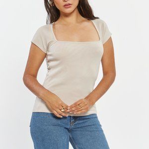 SQUARE NECK RIBBED SHORT SLEEVE TOP